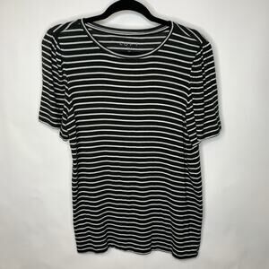 LOFT Black White Striped Puff Sleeve Sweater Sz Medium